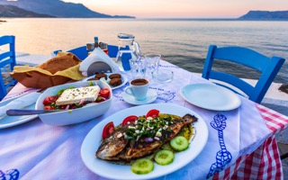 Seafood meal by the sea in Crete